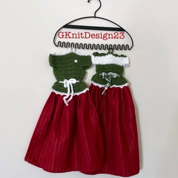 Crochet dress shape dish towels set, Holiday Gift set, Crochet Kitchen Decor - Picture 1 of 11
